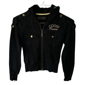 COOGI Couture Jacket Girls Hooded Small Full Zip Pockets Sequins Black